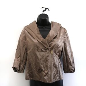 BCBGMaxazria Gold Metallic Double Breasted Button Blazer Jacket Size Small